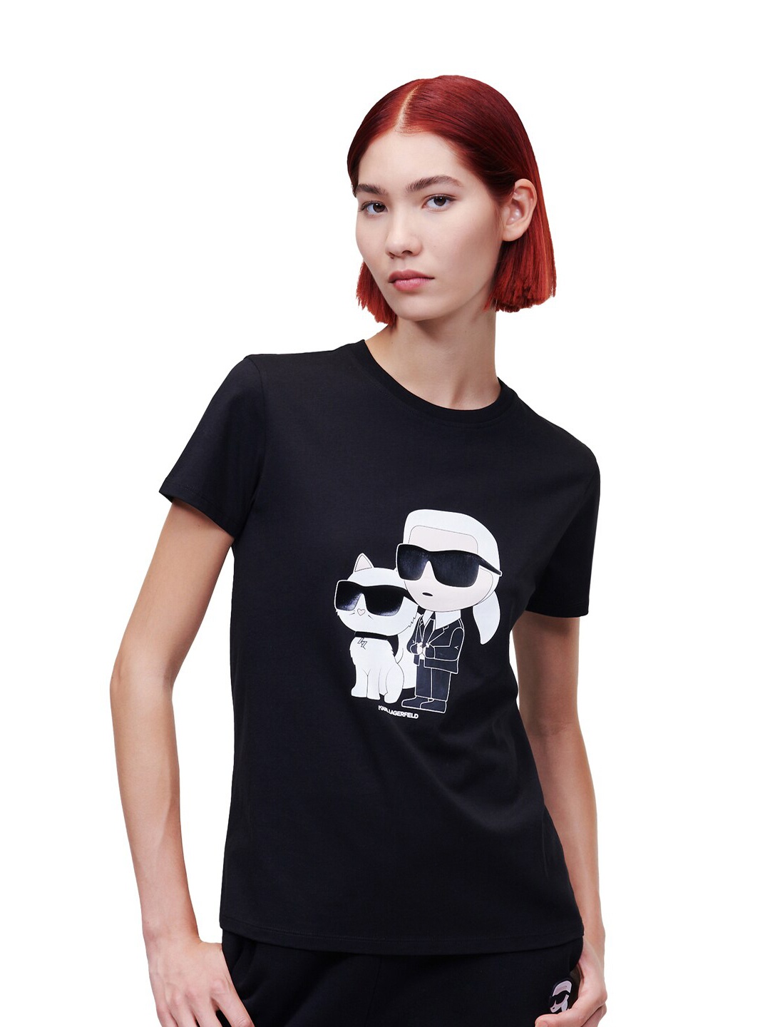 

Karl Lagerfeld Women Graphic Printed Organic Cotton T-shirt, Black