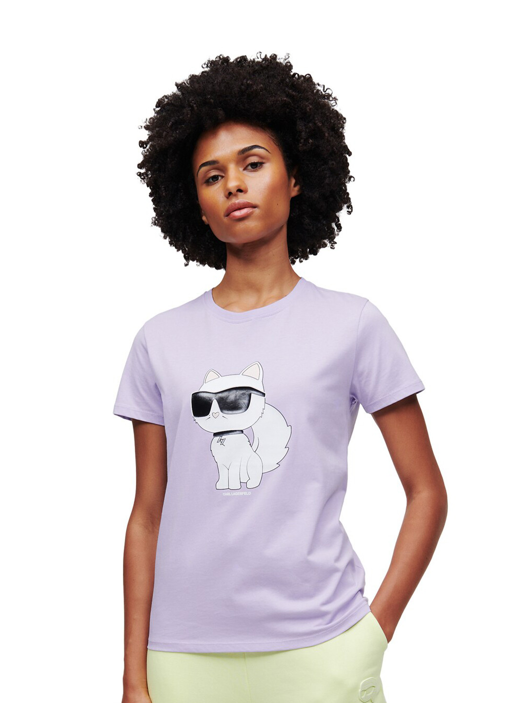 

Karl Lagerfeld Women Graphic Printed Organic Cotton T-shirt, Lavender