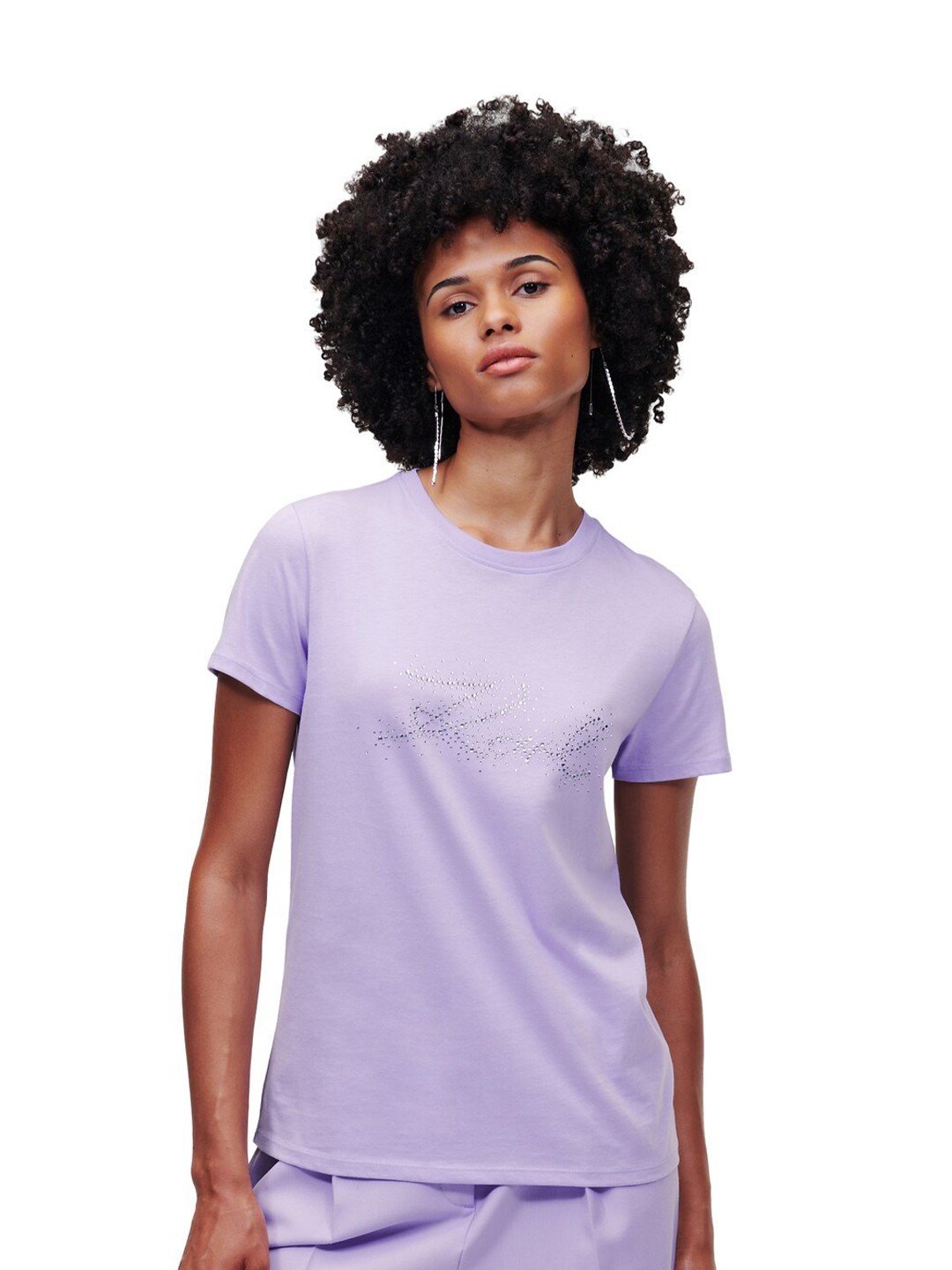

Karl Lagerfeld Women Typography Printed Organic Cotton T-shirt, Lavender