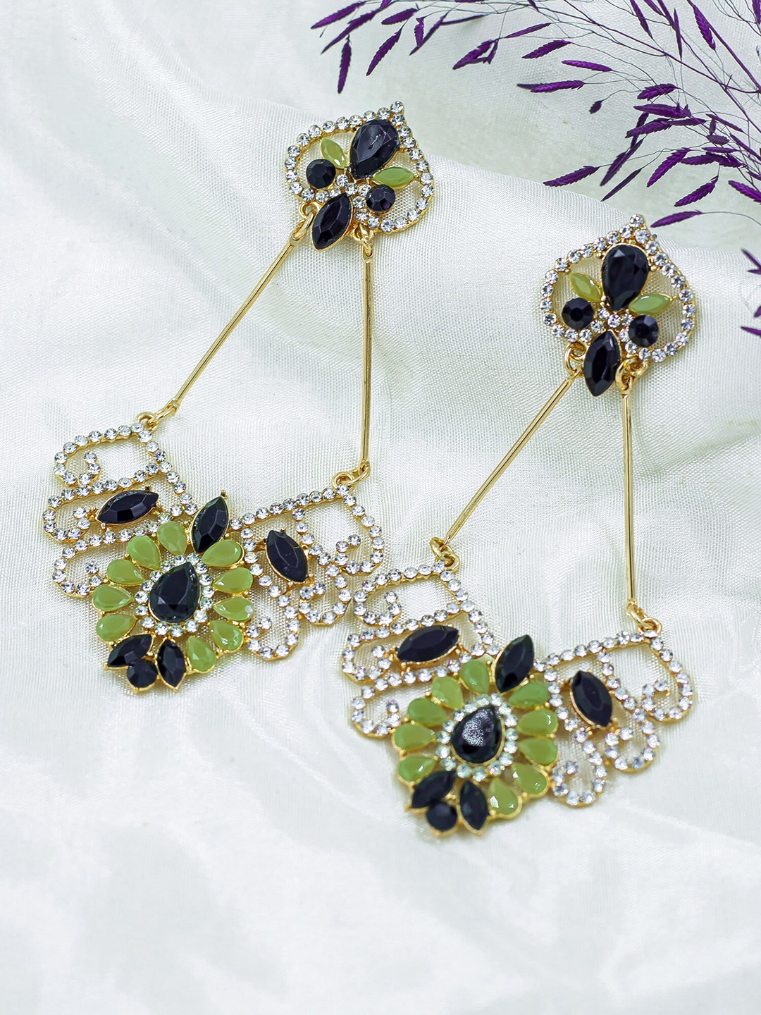 

Bellofox Gold-Plated Contemporary Drop Earrings, Green