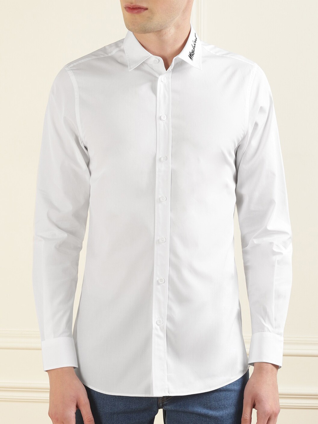 

MOSCHINO COUTURE Men Collar Branding Cotton Casual Shirt, White