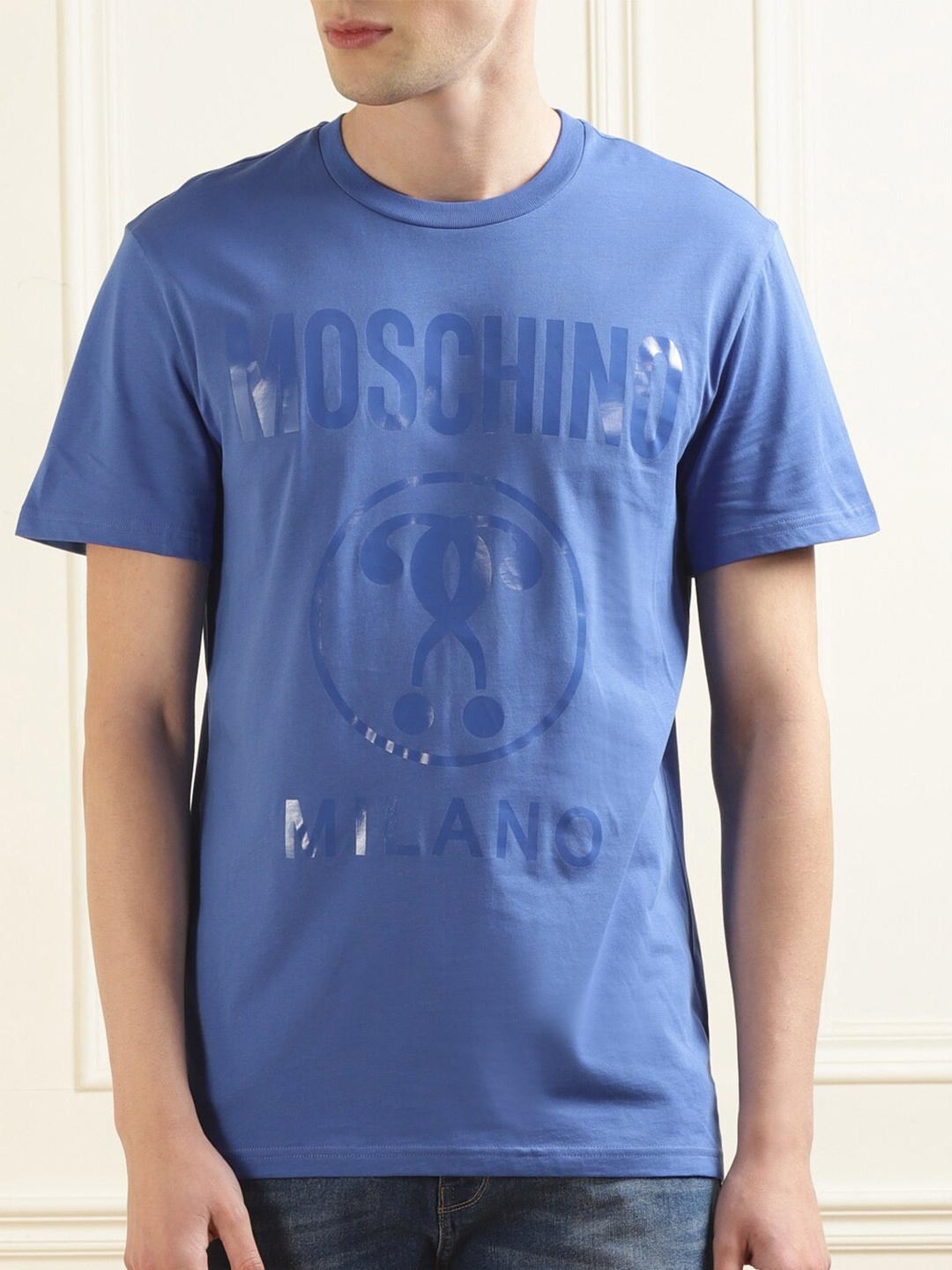 

MOSCHINO COUTURE Men Typography Printed Cotton T-shirt, Blue