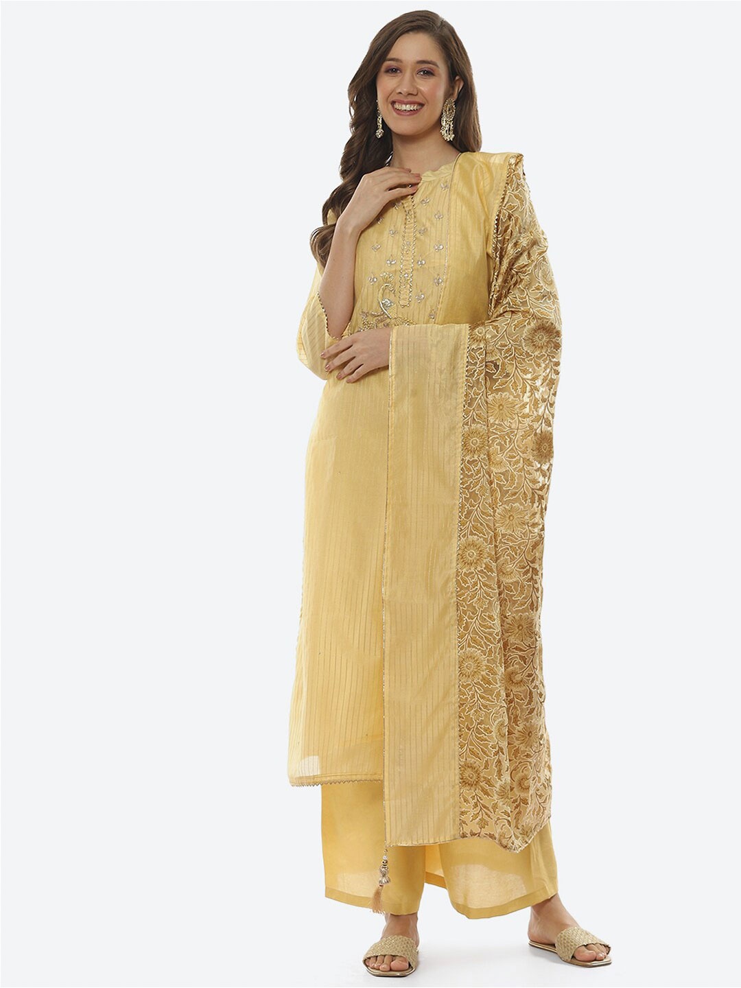 

Biba Embroidered Unstitched Dress Material, Yellow