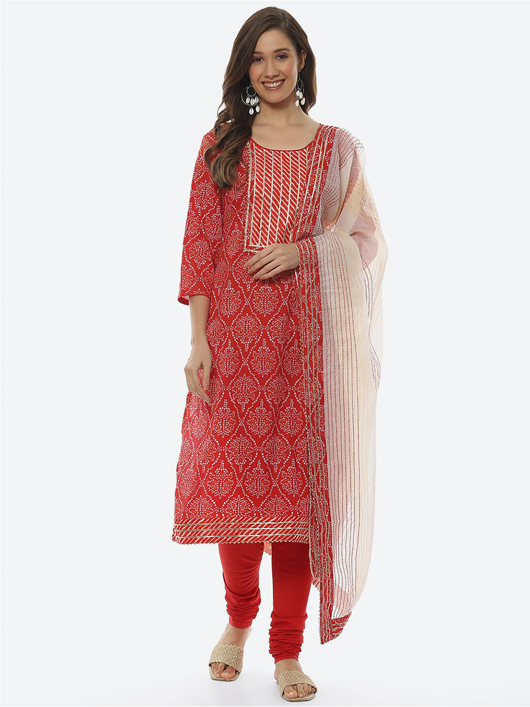 

Biba Ethnic Printed Unstitched Dress Material, Red