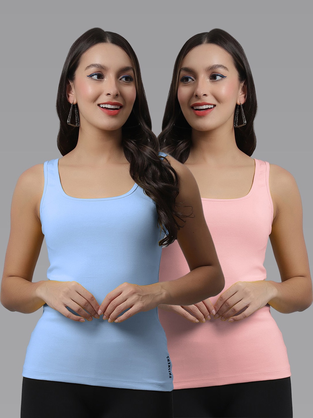 

Friskers Pack Of 2 Sleeveless Scoop Neck Cotton Tank Top, Turquoise blue