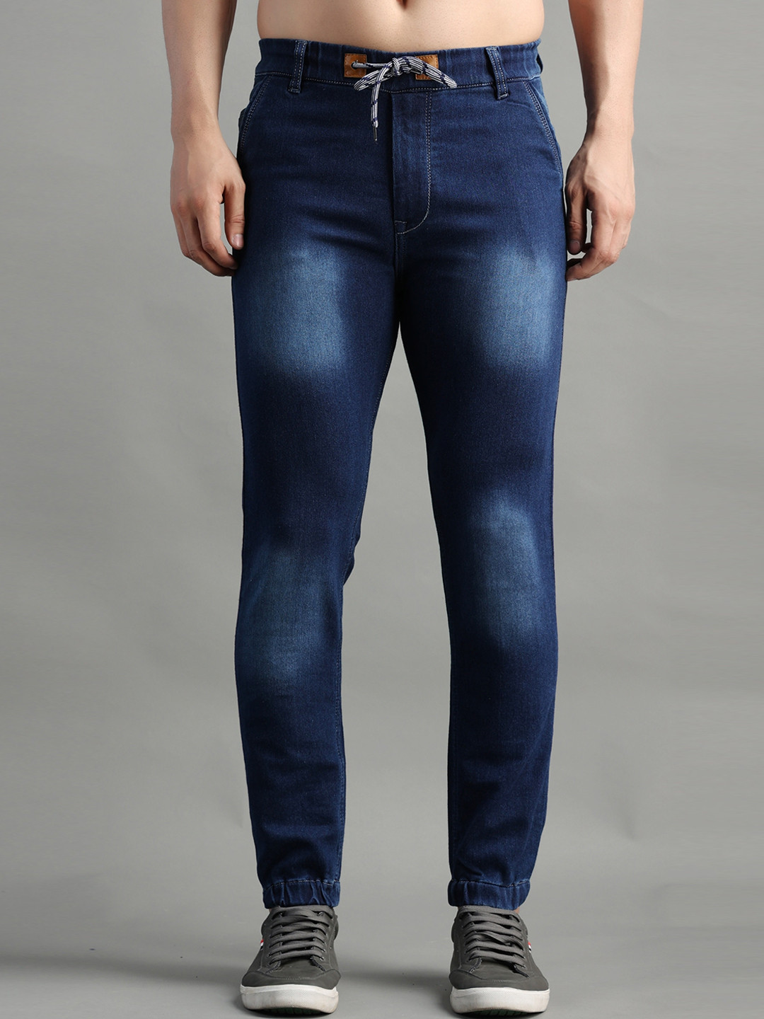 

POMPOUS Men Light Fade Stretchable Jogger, Blue