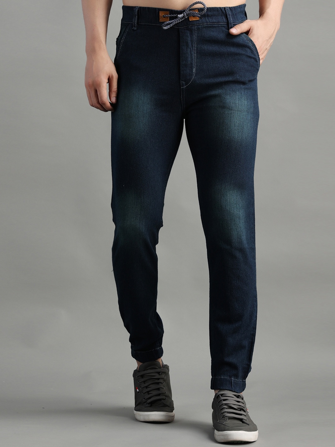 

POMPOUS Men Light Fade Stretchable Jogger, Navy blue