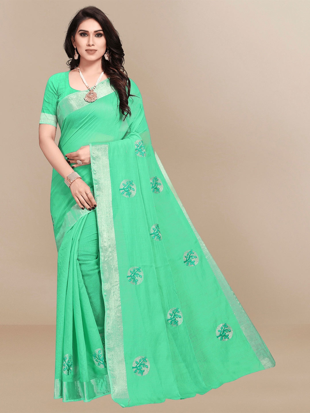 

Sidhidata Floral Embroidered Chanderi Saree, Sea green