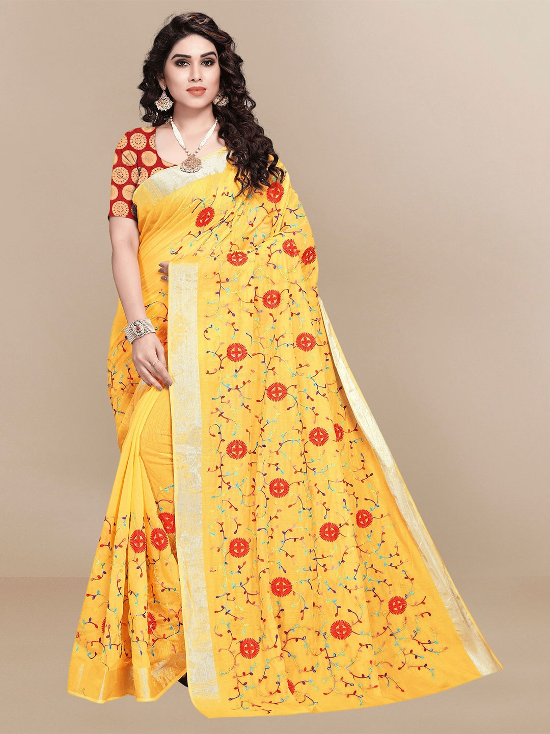 

Sidhidata Floral Zari Chanderi Saree, Gold