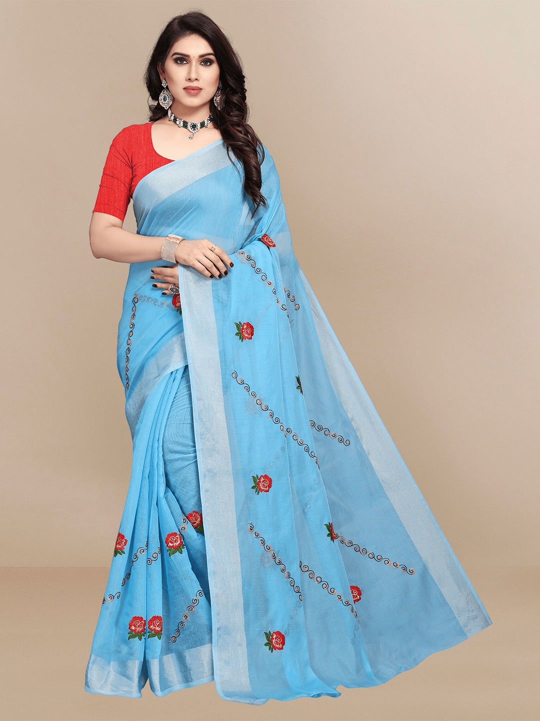 

Sidhidata Floral Zari Chanderi Saree, Turquoise blue