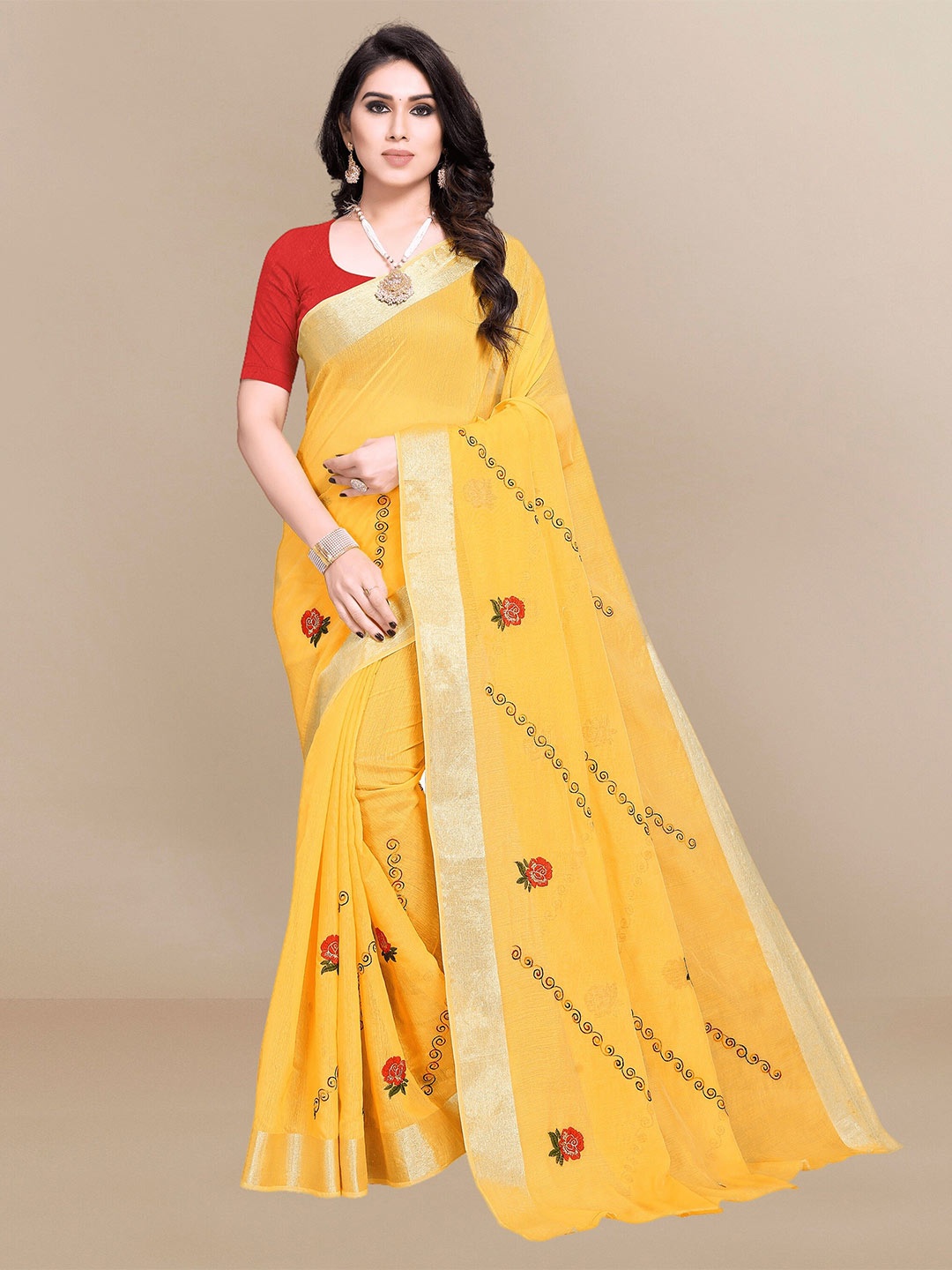 

Sidhidata Floral Zari Chanderi Saree, Yellow