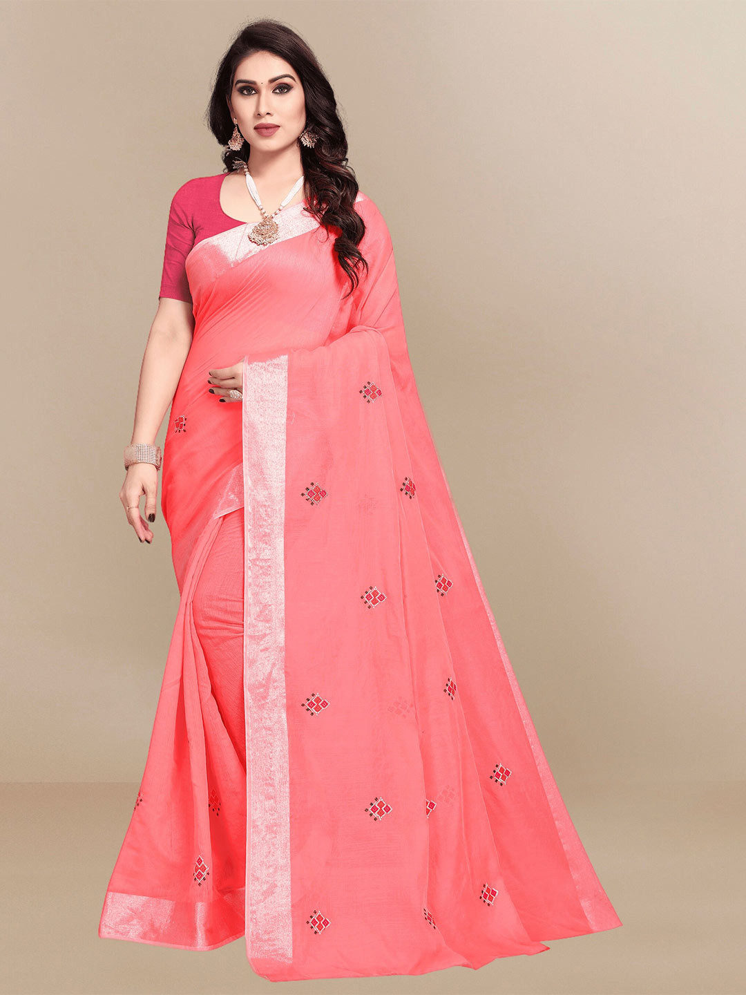 

Sidhidata Zari Chanderi Saree, Peach