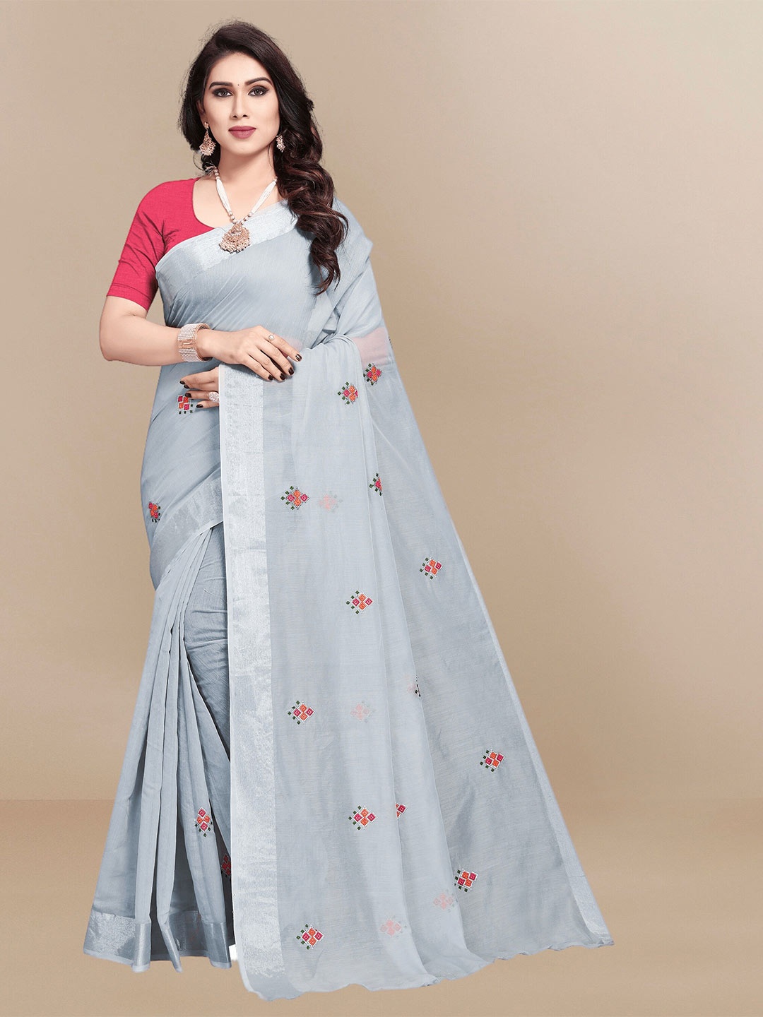 

Sidhidata Ethnic Motifs Zari Chanderi Saree, Grey