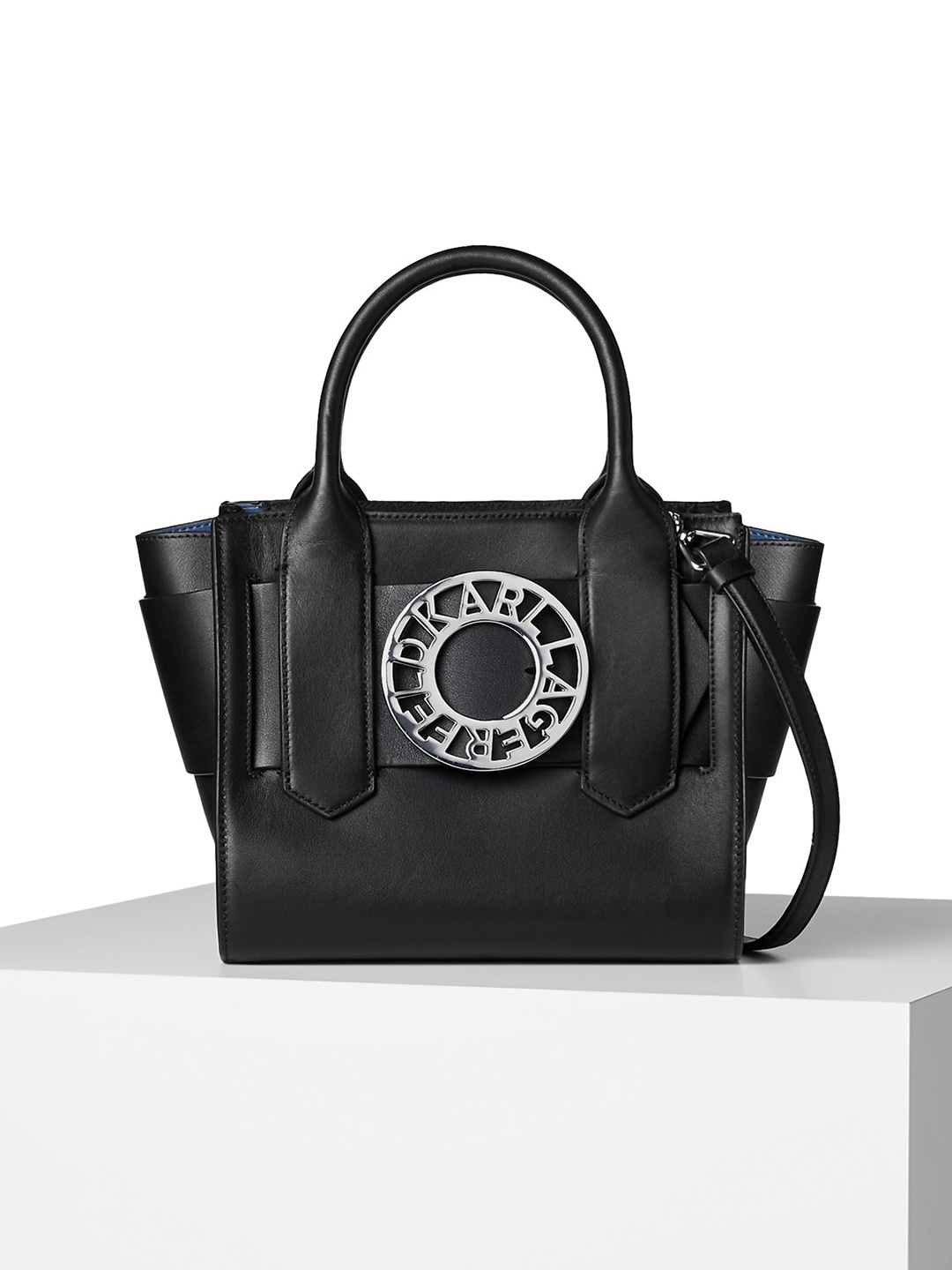 

Karl Lagerfeld Textured Structured Leather Handheld Bag, Black
