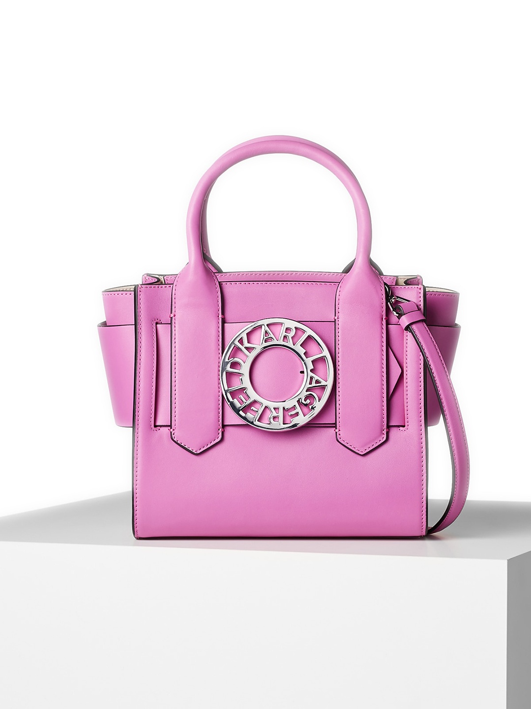 

Karl Lagerfeld Textured Structured Leather Handheld Bag, Pink