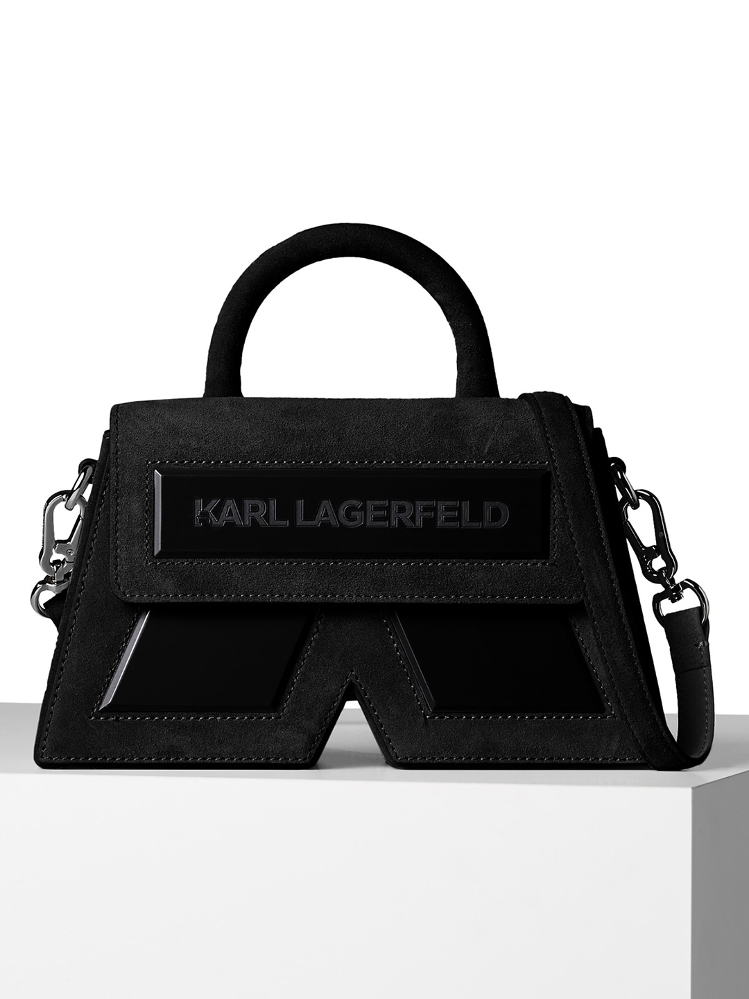 

Karl Lagerfeld Textured Leather Structured Handheld Bag, Black