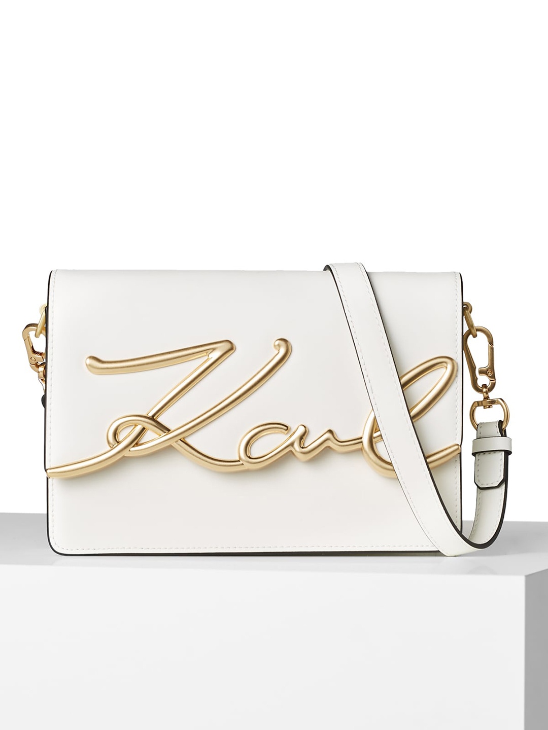 

Karl Lagerfeld Printed Leather Structured Sling Bag, White