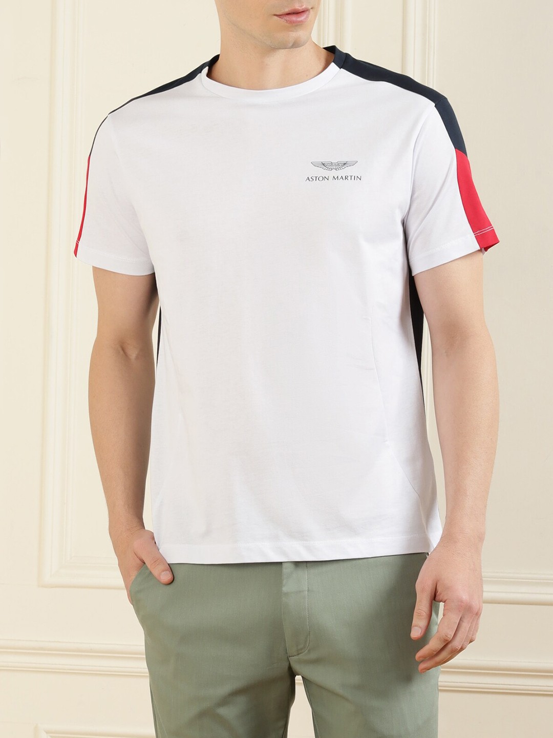 

HACKETT LONDON Men Colourblocked Cotton T-shirt, White