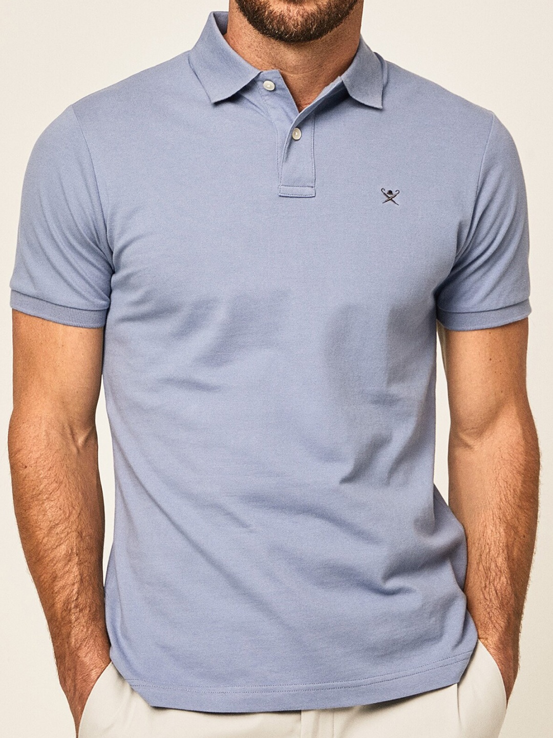 

HACKETT LONDON Men Polo Collar Cotton T-shirt, Blue