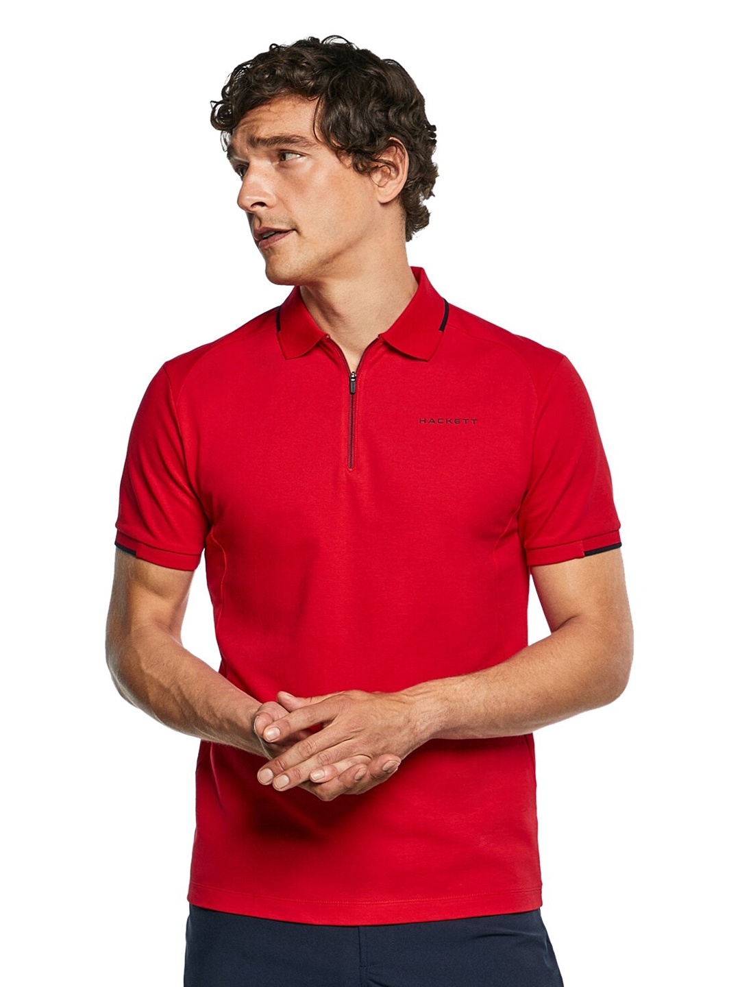 

HACKETT LONDON Men Polo Collar Cotton T-shirt, Red