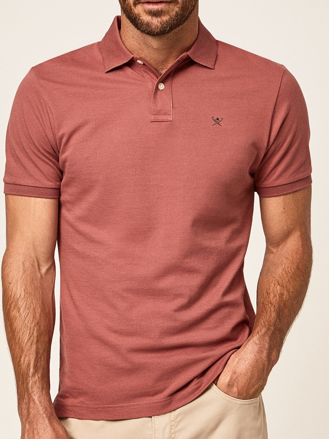 

HACKETT LONDON Men Polo Collar Cotton T-shirt, Pink