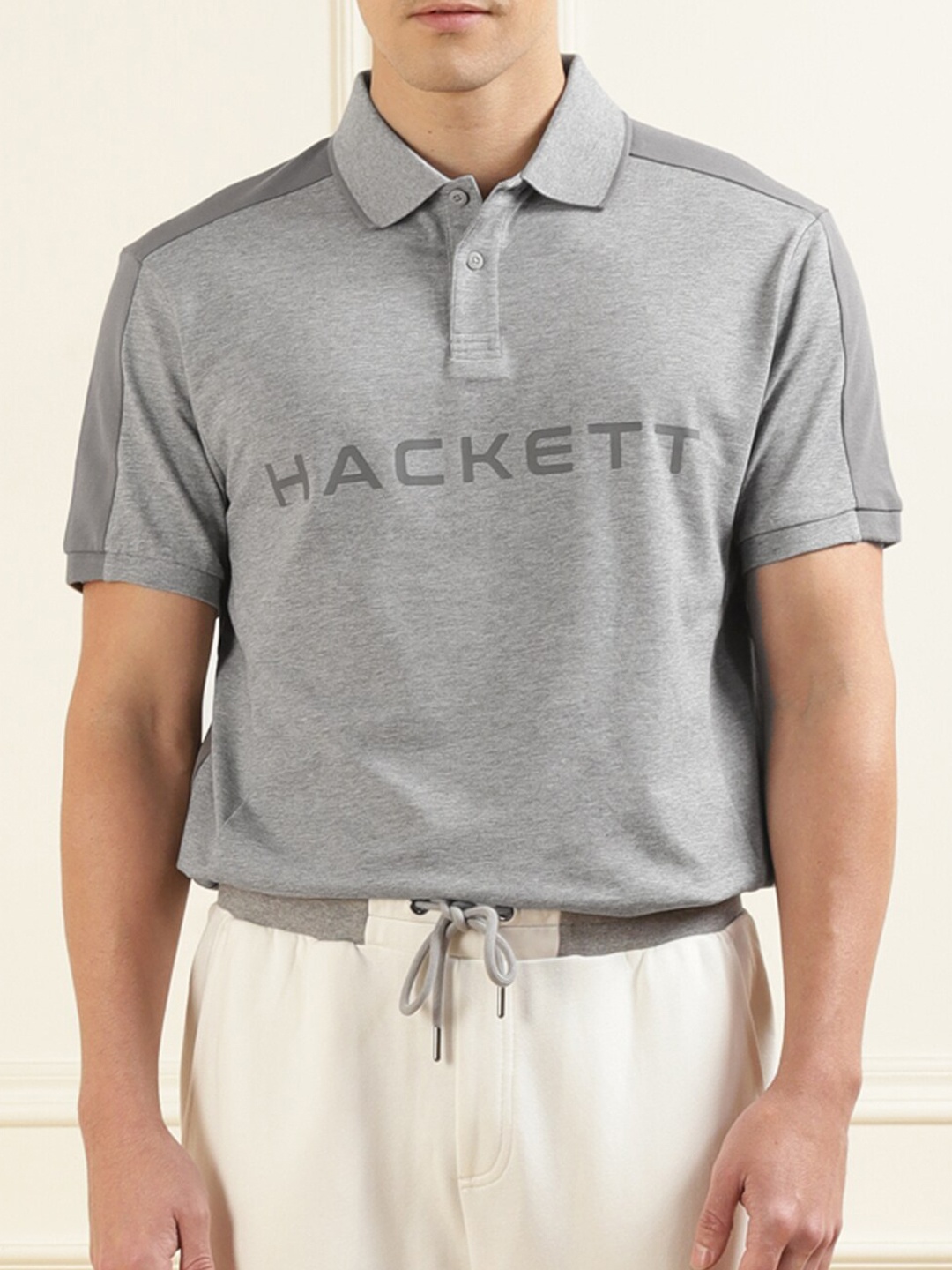 

HACKETT LONDON Men Cotton Polo Collar T-shirt, Grey