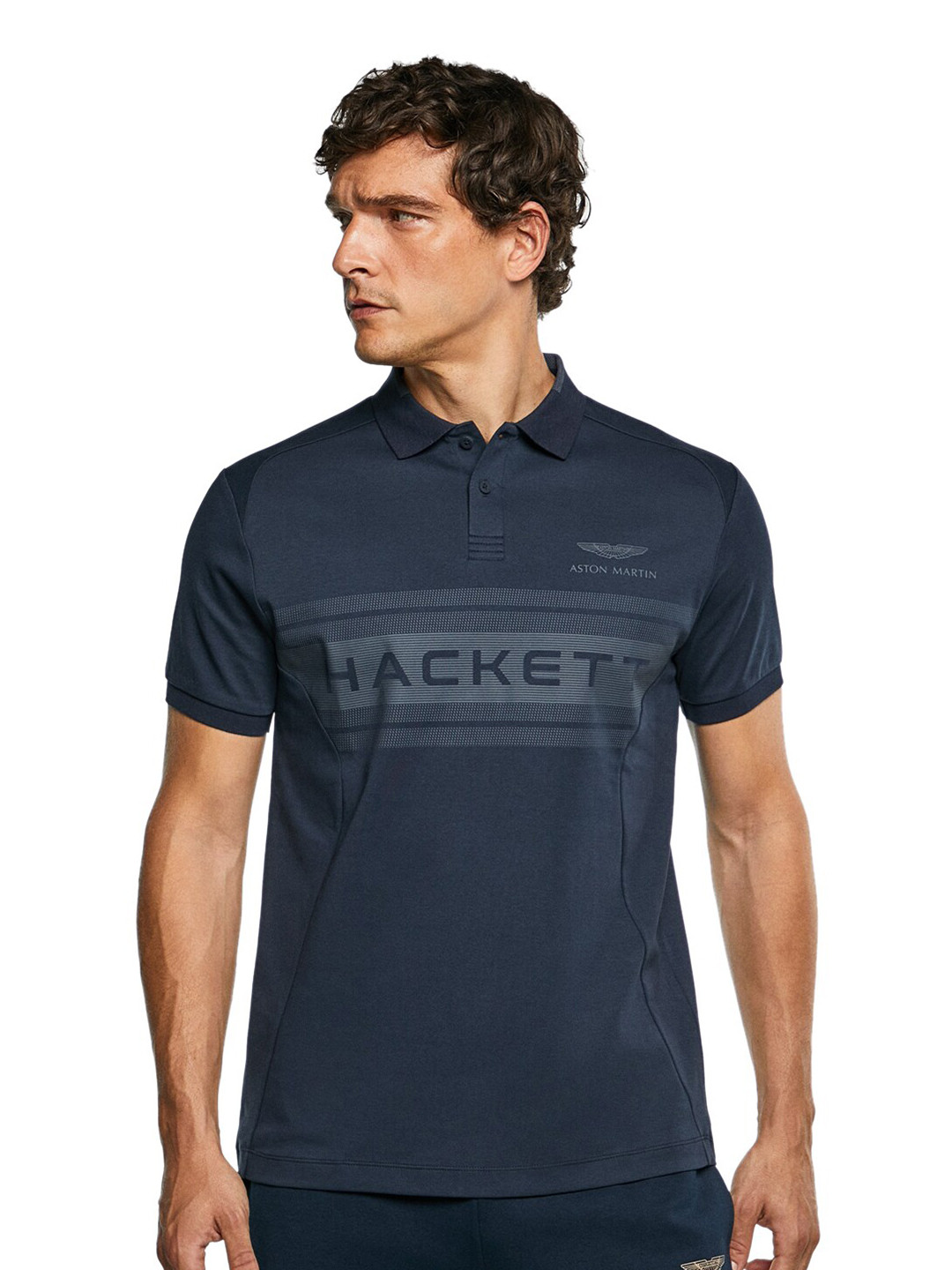 

HACKETT LONDON Men Typography Printed Cotton Polo Collar T-shirt, Navy blue