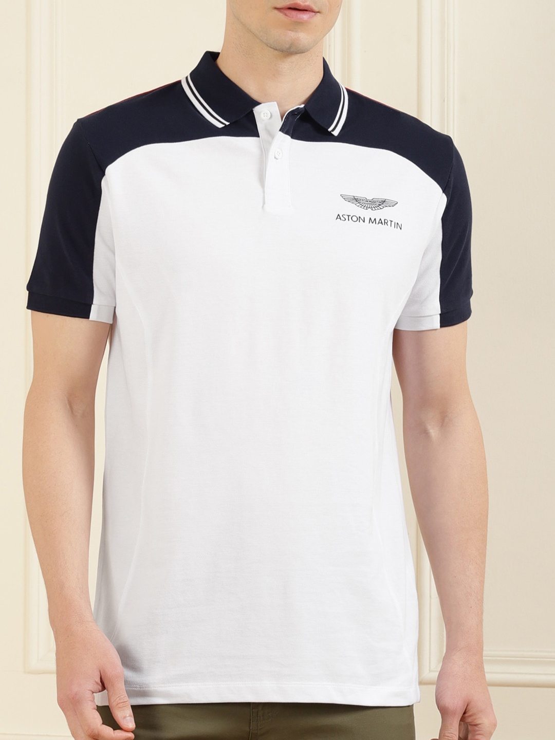 

HACKETT LONDON Men Colourblocked Cotton Polo Collar T-shirt, White