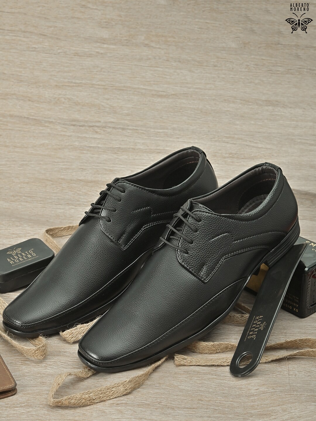 

ALBERTO MORENO Men Leather Formal Derbys, Black