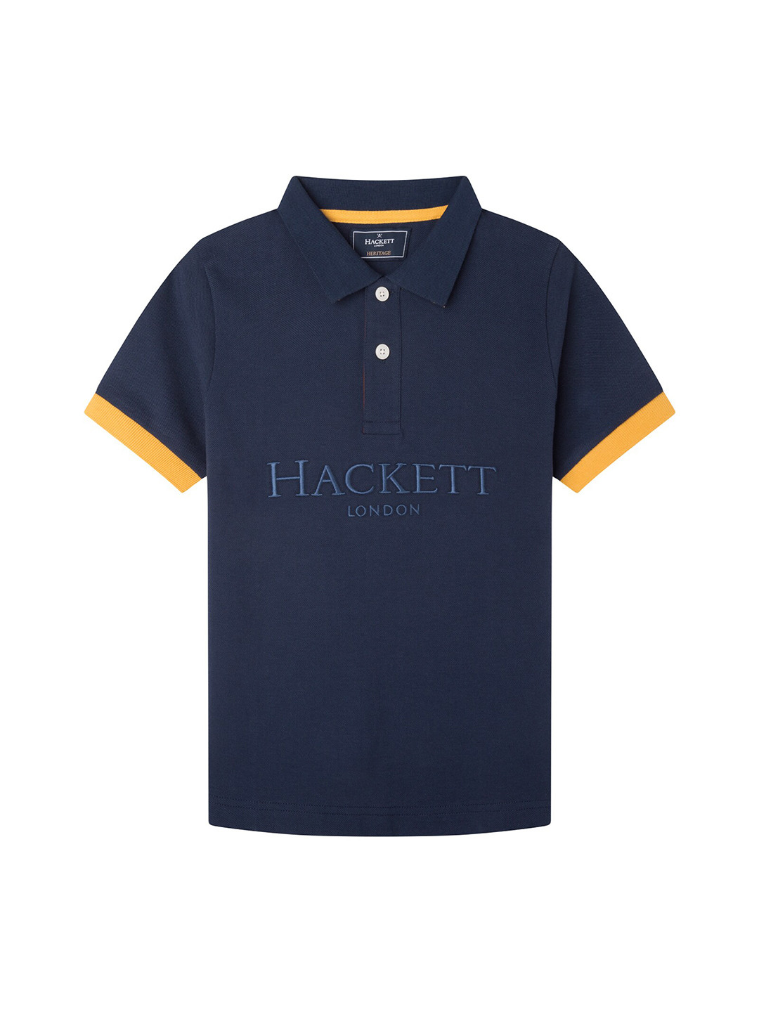 

HACKETT LONDON Boys Typography Printed Polo Collar Cotton T-shirt, Navy blue