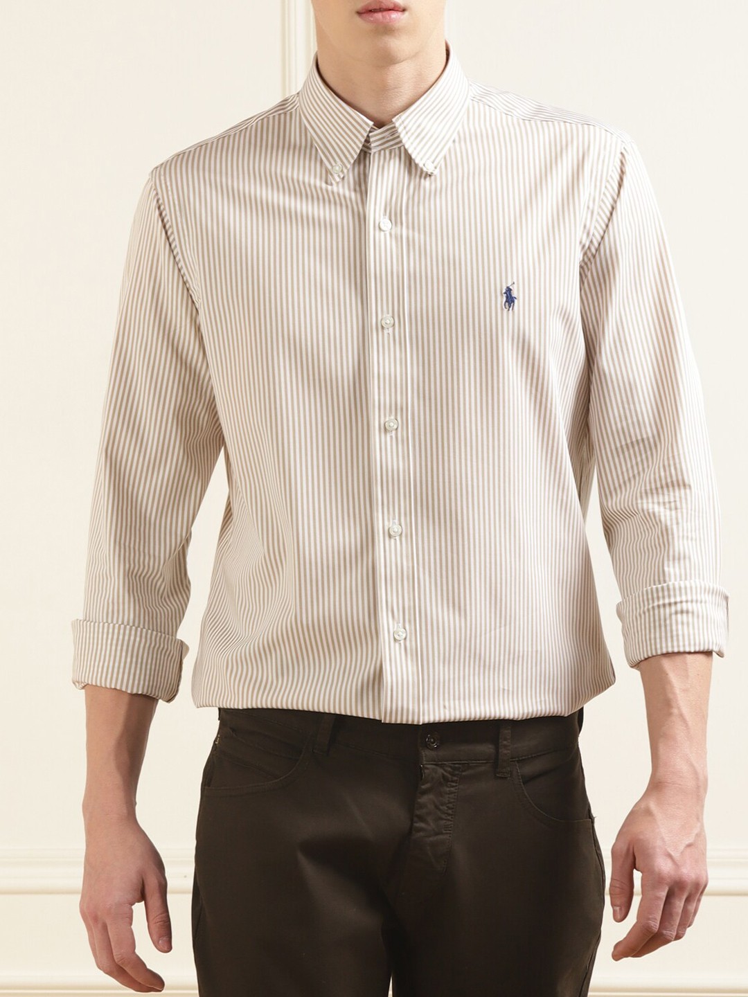 

Polo Ralph Lauren Men Striped Casual Cotton Shirt, Beige