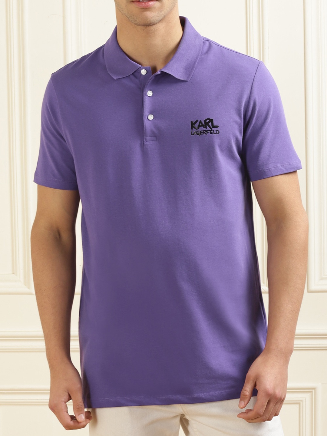 

Karl Lagerfeld Men Polo Collar Cotton T-shirt, Purple