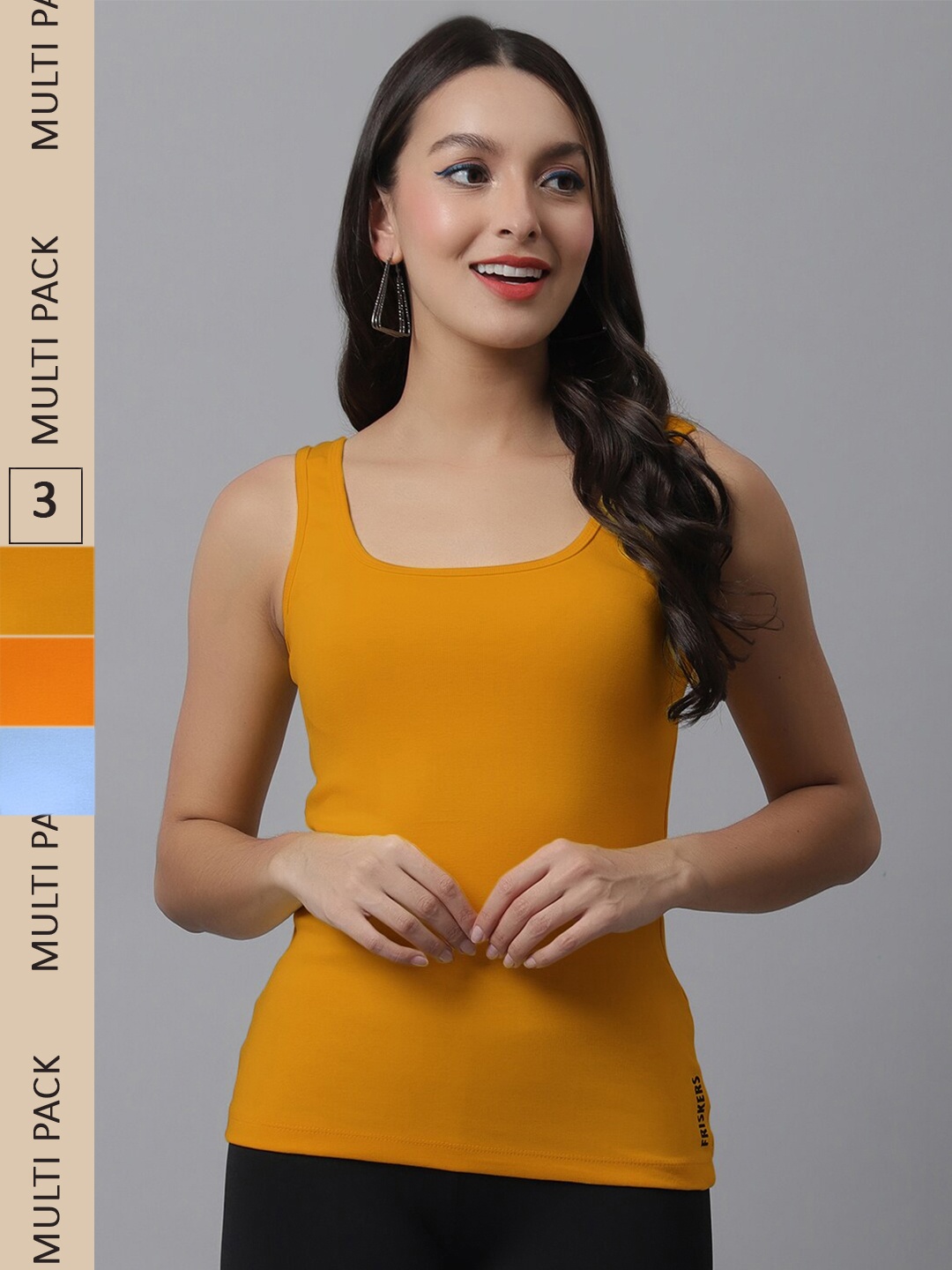 

Friskers Pack Of 3 Sleeveless Scoop Neck Cotton Tank Top, Orange