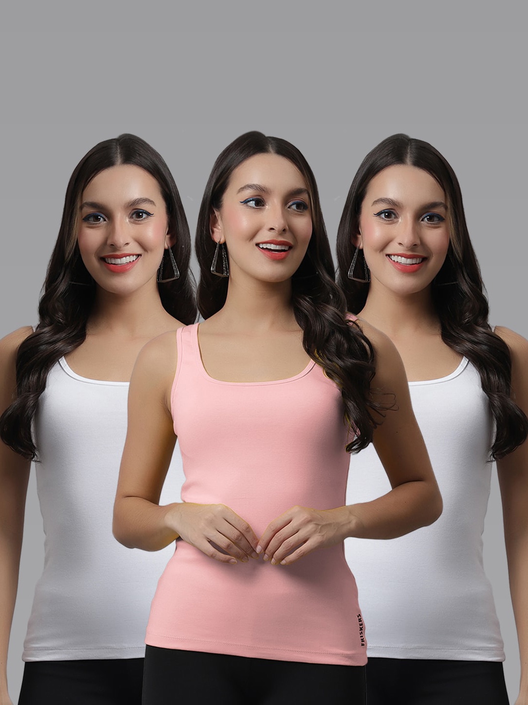 

Friskers Pack Of 3 Scoop Neck Tank Cotton Top, White