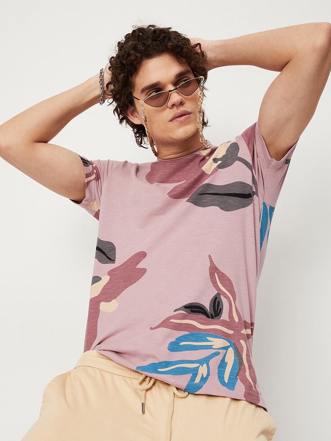 

max Men Printed Cotton T-shirt, Purple