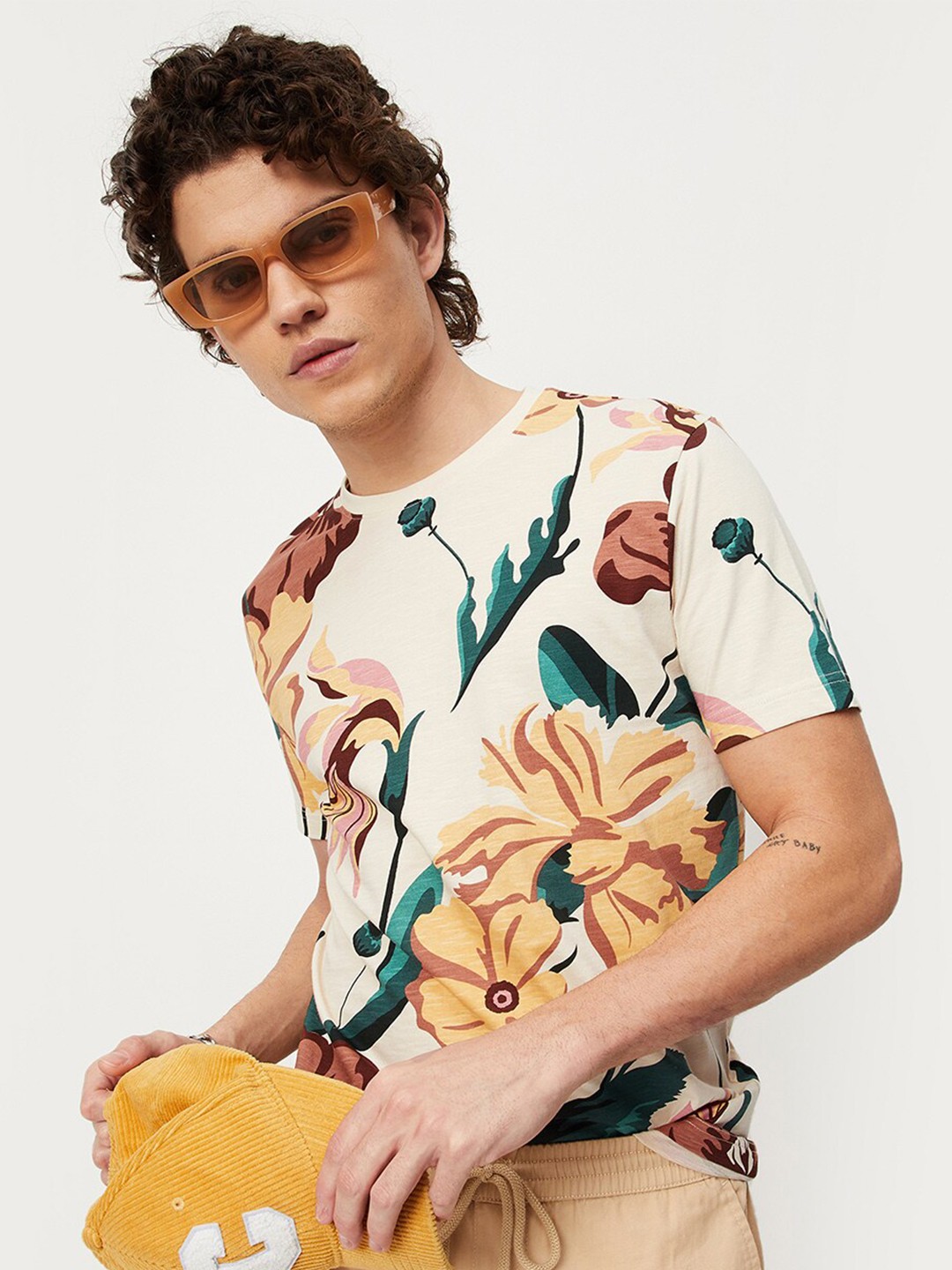 

max Men Printed Cotton T-shirt, Green