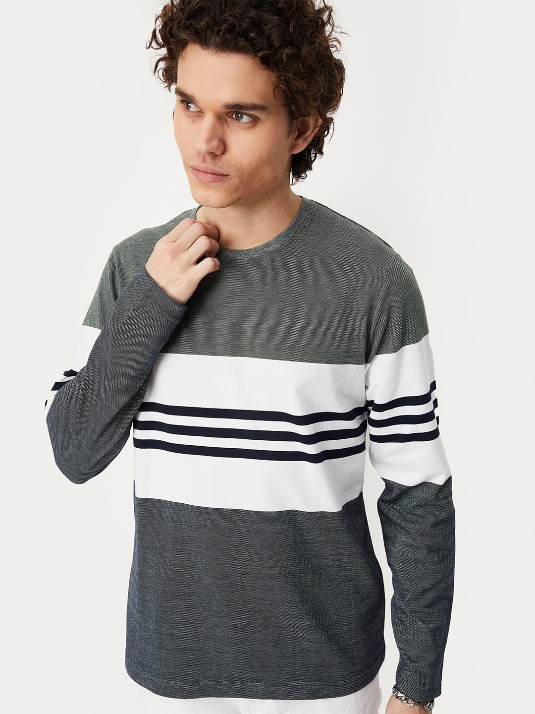 

max Men Striped Cotton T-shirt, Green