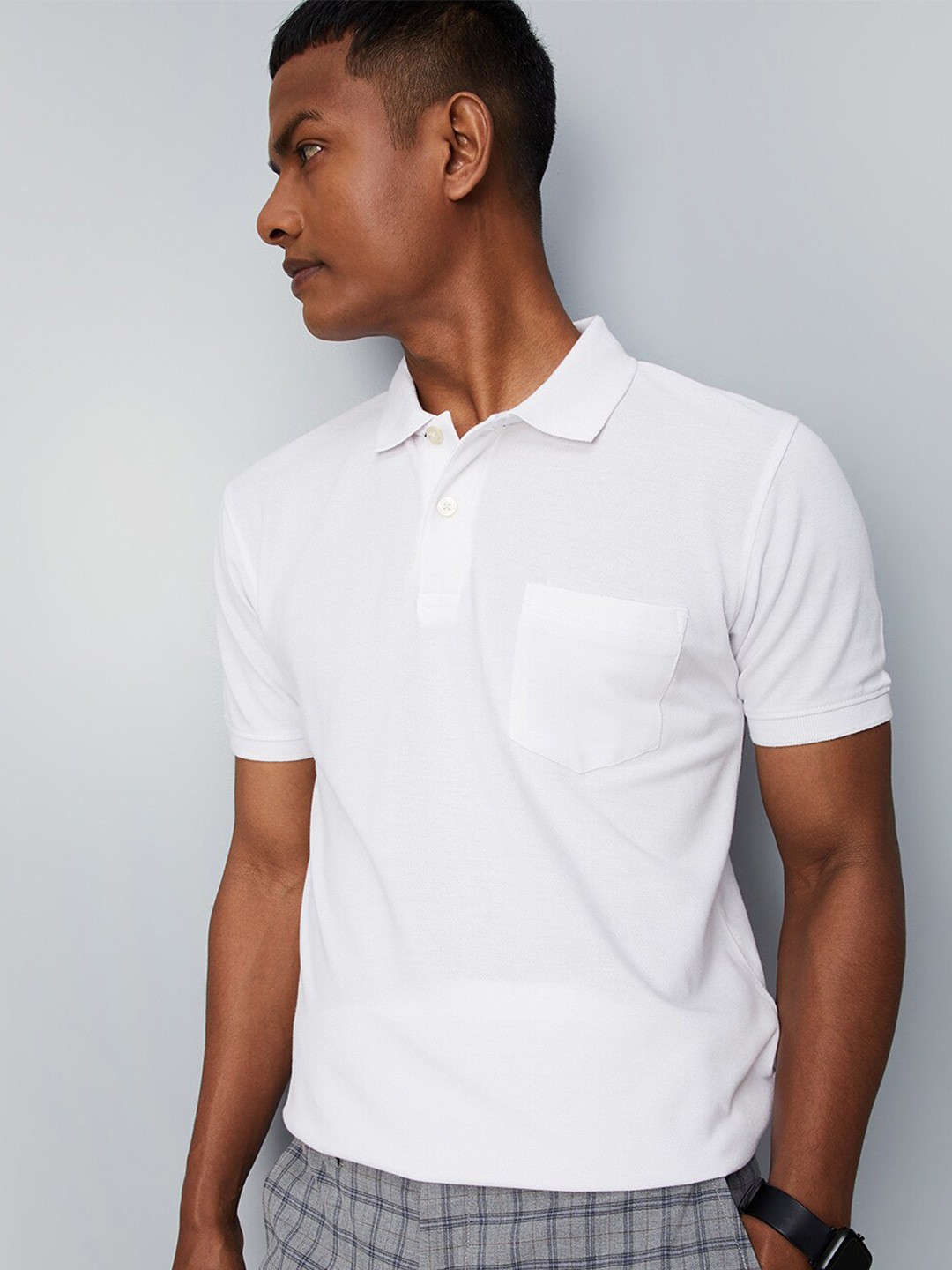 

max Men Cotton Polo Collar T-shirt, White
