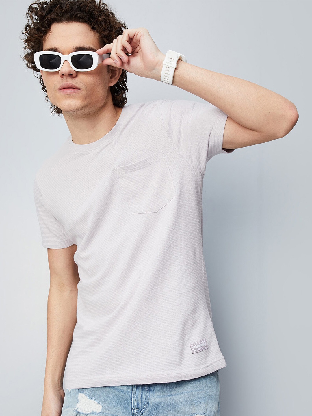 

max Men Regular Fit Round Neck Pure Cotton T-shirt, Grey