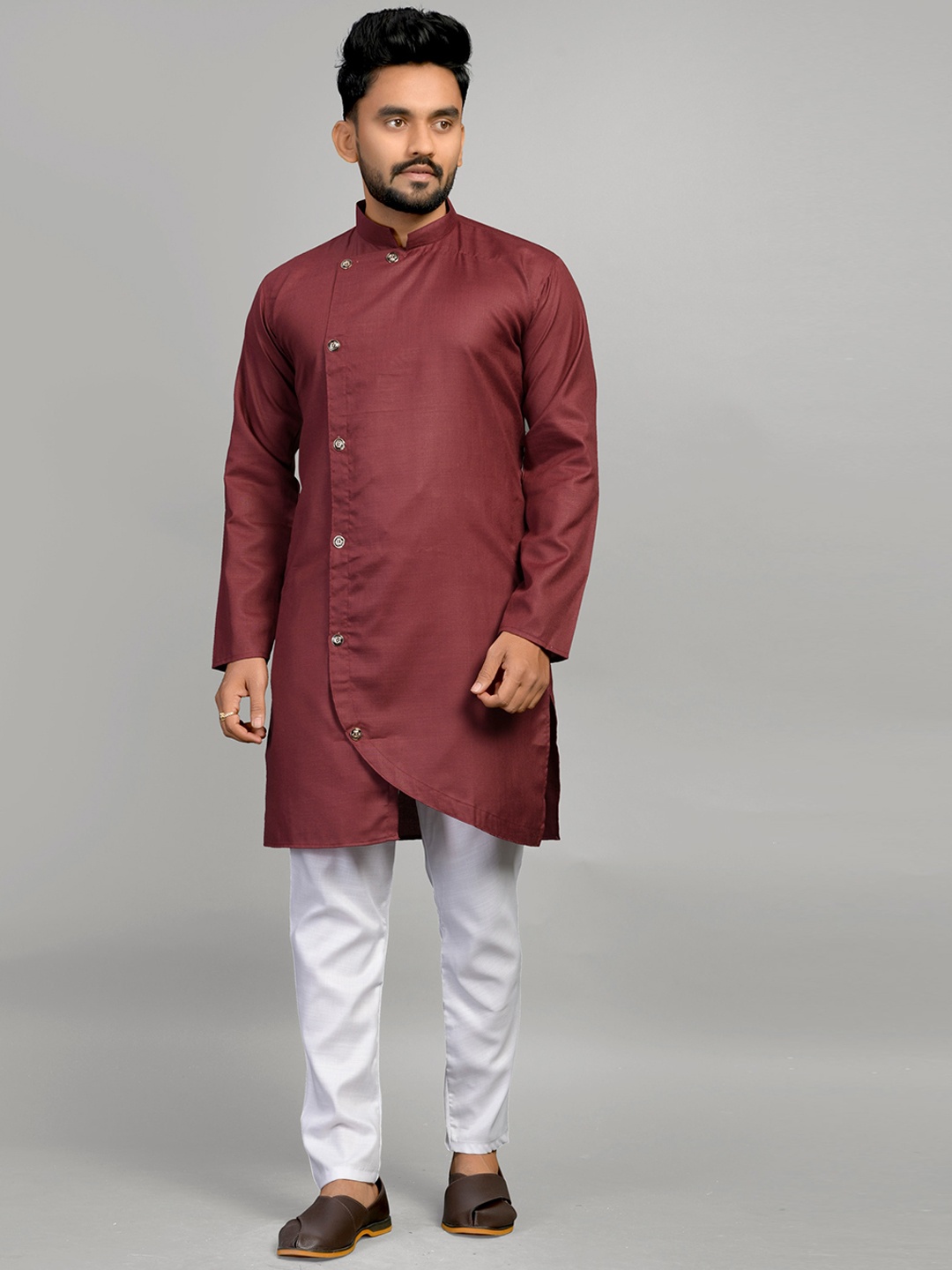 

Fashion FRICKS Men Mandarin Neck Cotton Kurta, Maroon