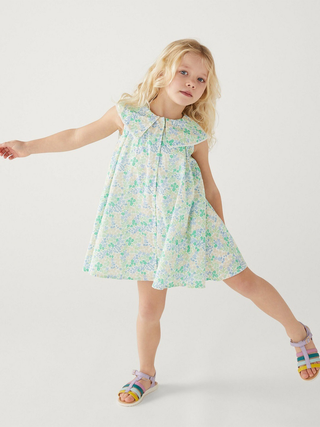 

Marks & Spencer Girls Floral Printed Above the Keyboard Collar Pure Cotton A-Line Dress, Green
