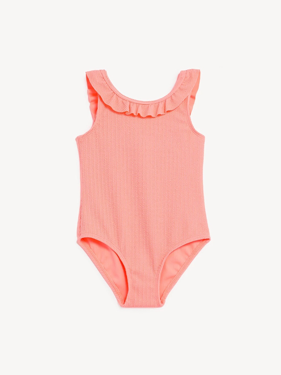 

Marks & Spencer Kids Girls Round Neck Knitted Crinkle Frilled Bodysuit, Coral