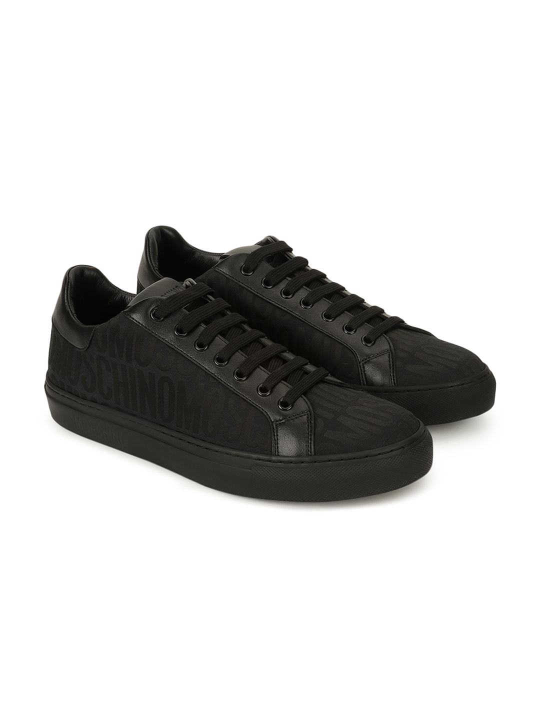 

MOSCHINO COUTURE Men Textured Leather Sneakers, Black