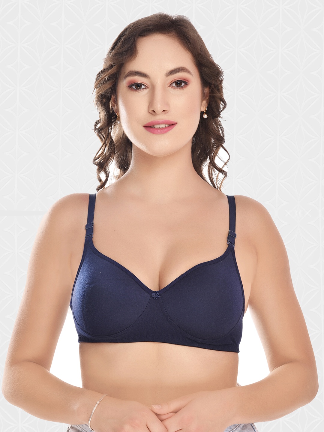 

Designer Bugs Lightly Padded Non Wired Seamless Cotton T-Shirt Bra, Navy blue