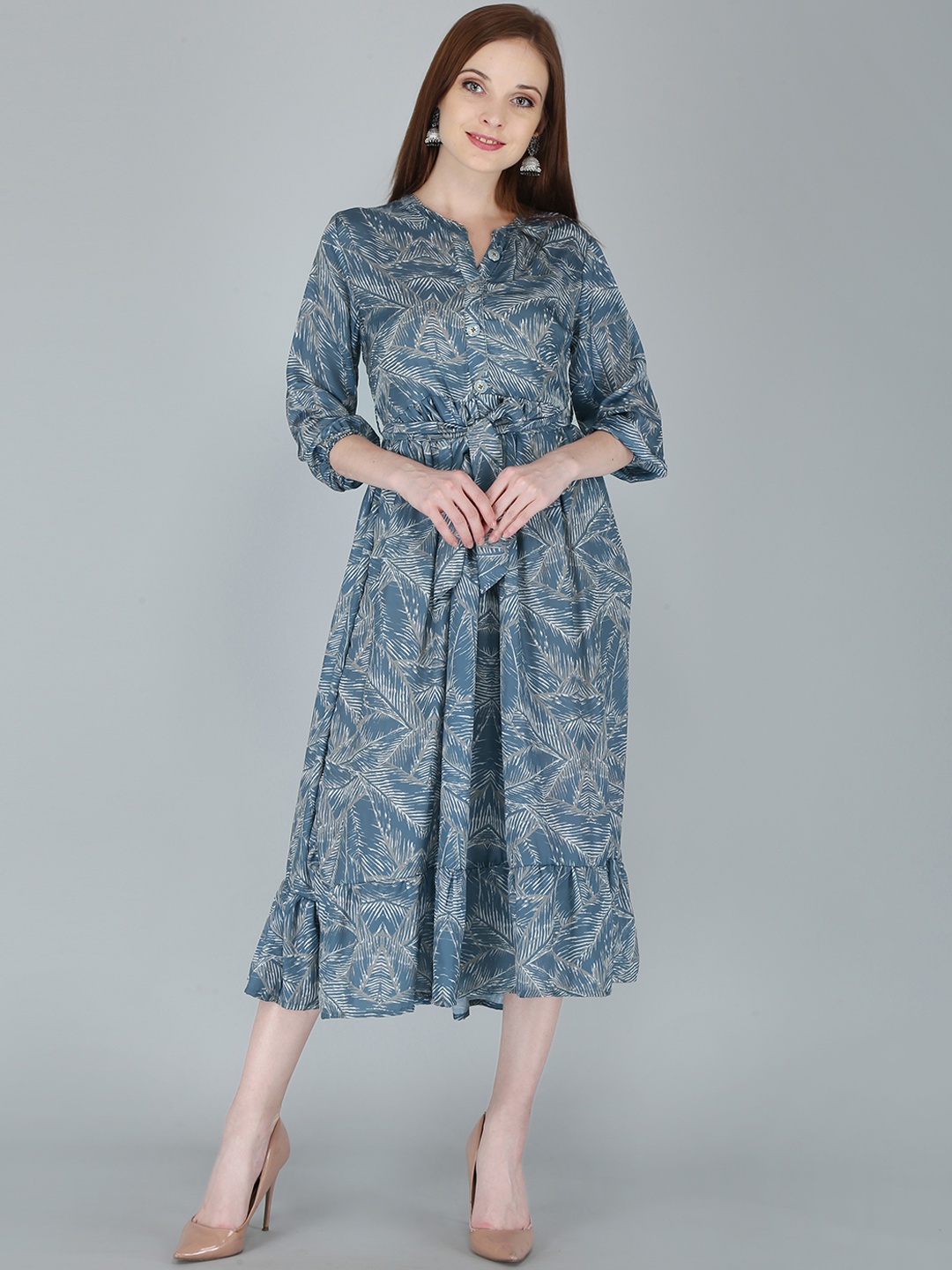 

KALINI Women Printed Fit & Flare Midi Dresses, Blue