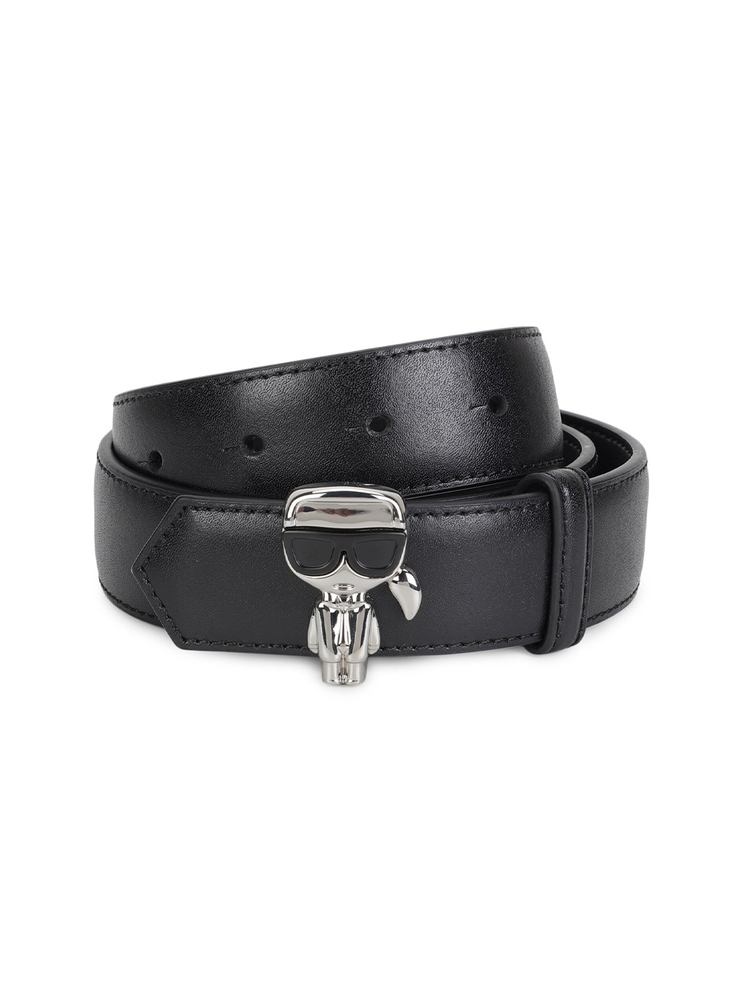 

Karl Lagerfeld Women Solid Leather Push Pin Belt, Black