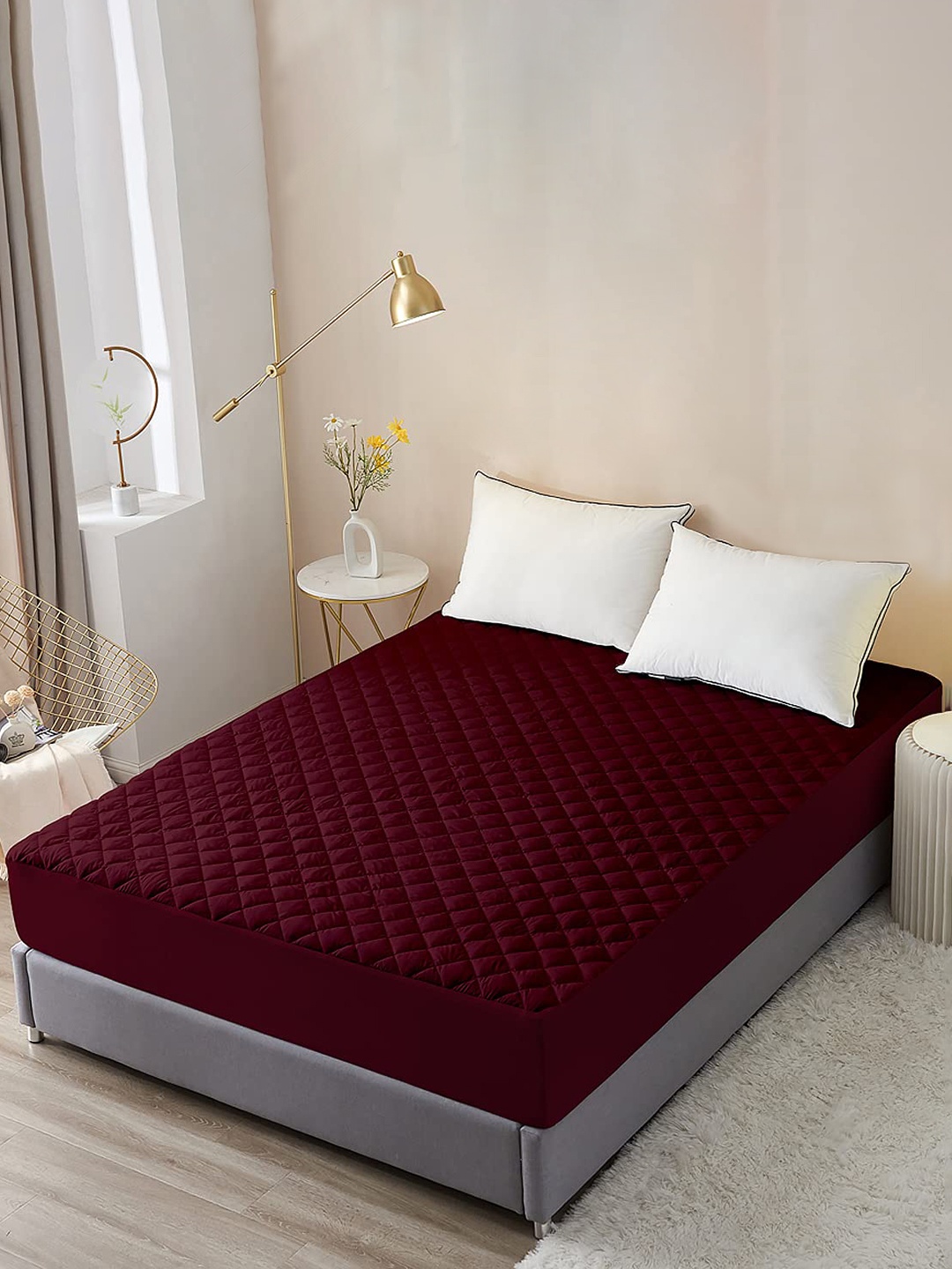 Bajo's Maroon Quilted Waterproof King Size Mattress Protector