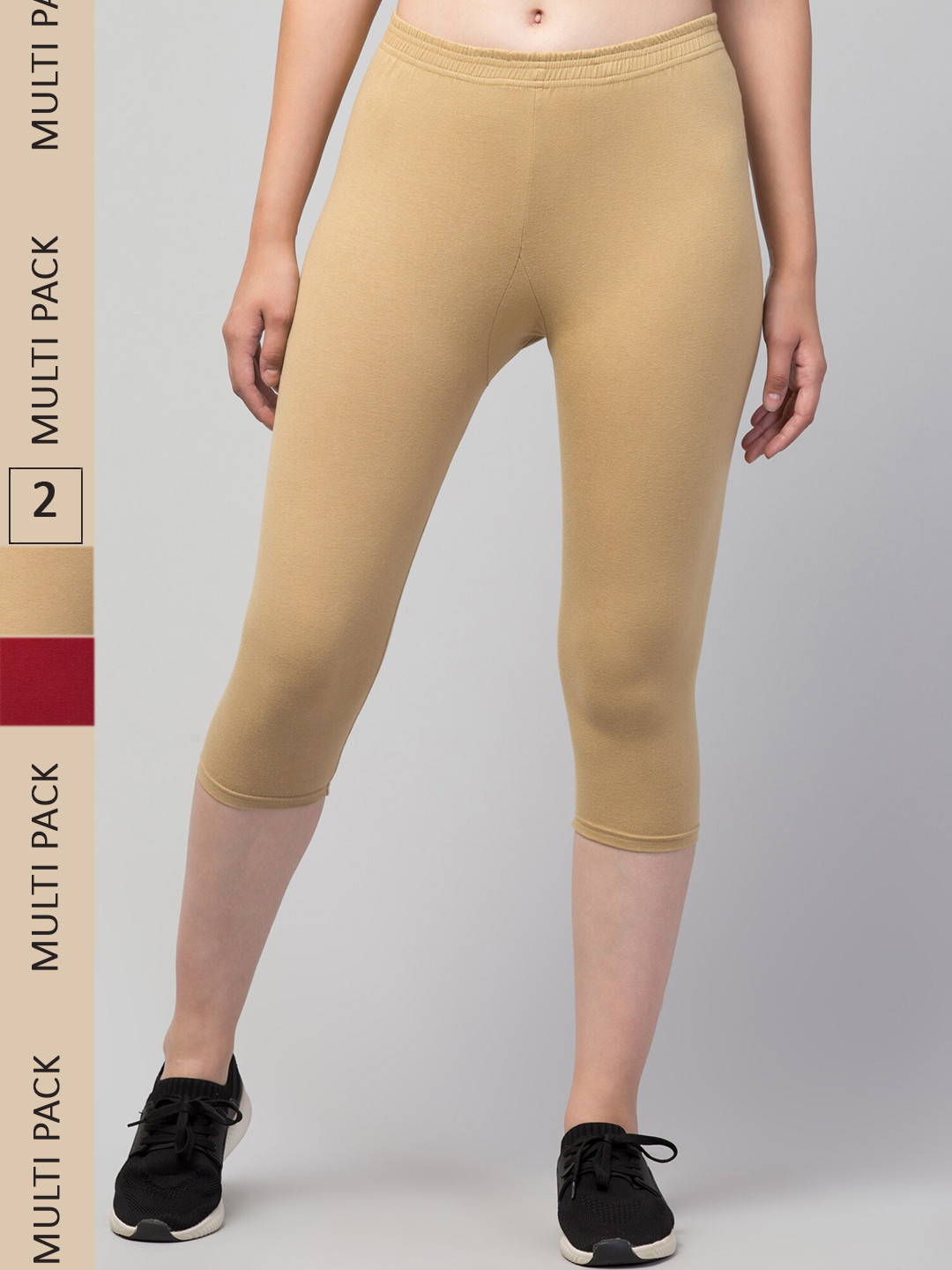 

Apraa & Parma Women Beige & Maroon Skinny Fit Capris
