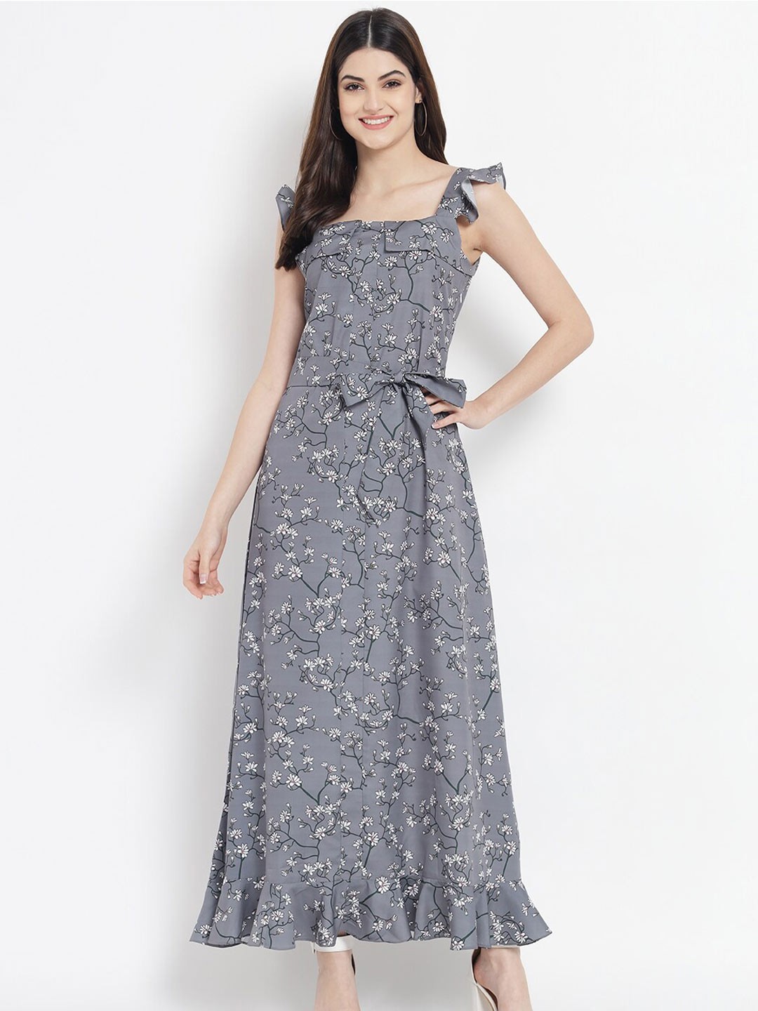 

Kannan Floral Printed Shoulder Strap Maxi Dress, Grey