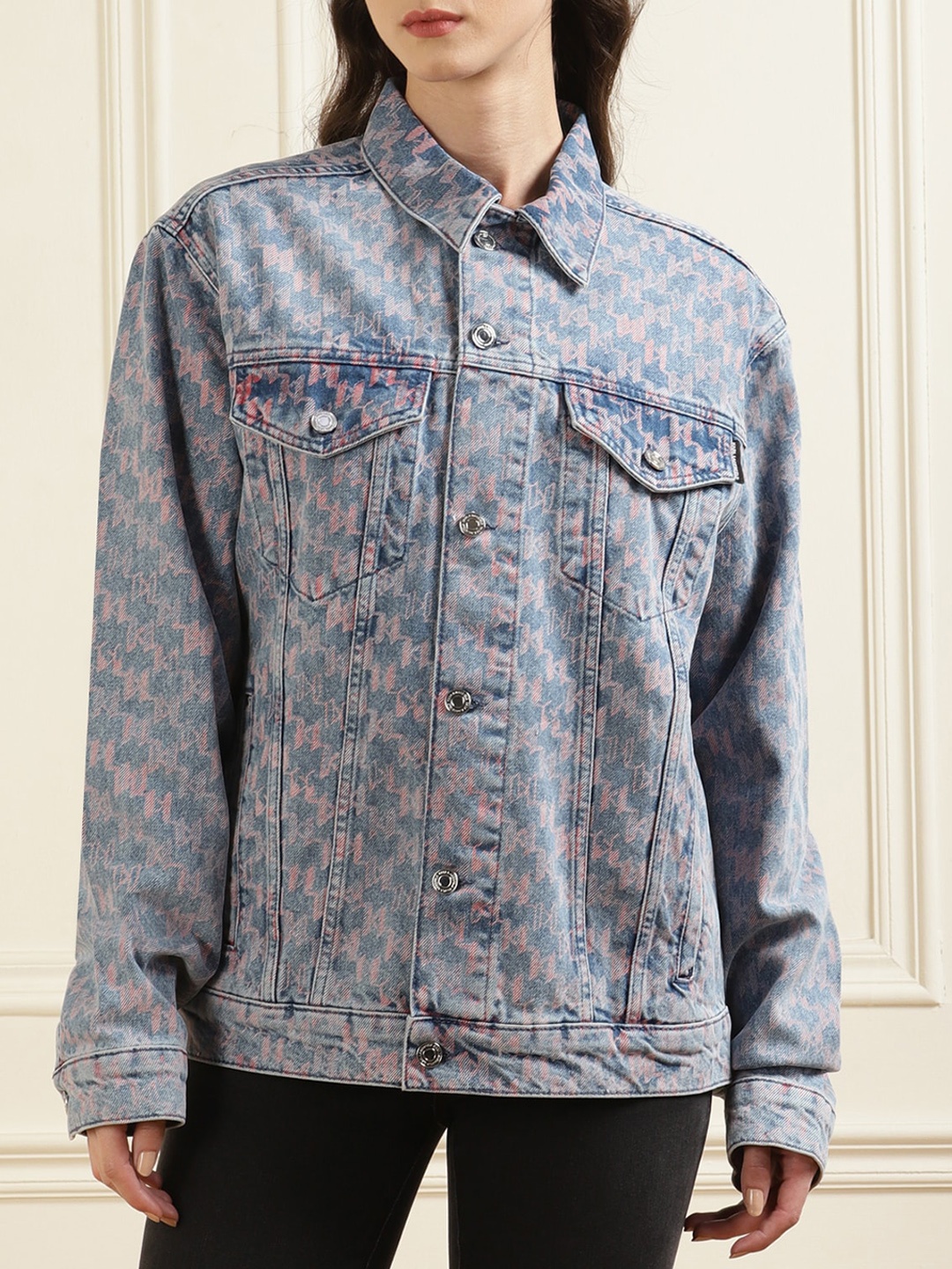 

Karl Lagerfeld Women Printed Denim Jacket, Pink